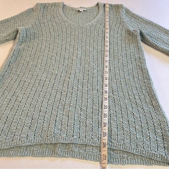 J. Jill Women's Open-Knit V-Neck Sweater Aegean Mist Size Medium Petite - Picture 5 of 9